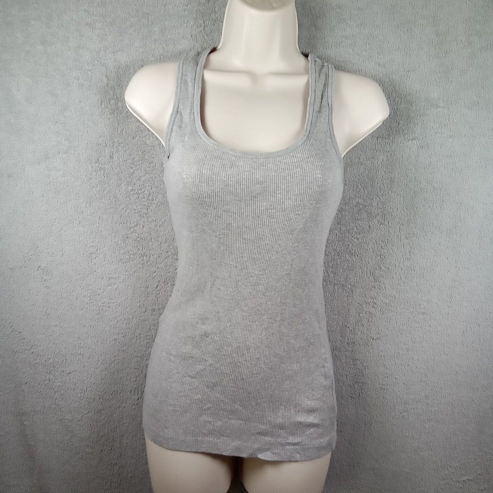 Miley Cyrus Women Gray Ribbed Racerback Tank Top Scoop Neck Cotton Size M